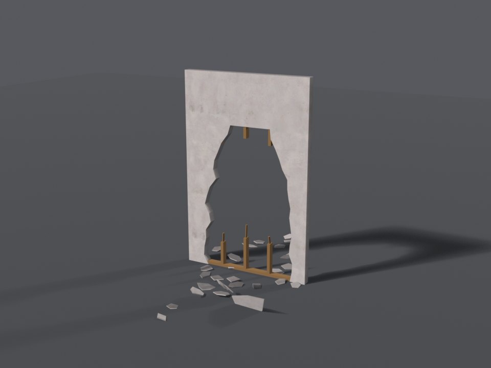 Stud wall (plasterboard), breached