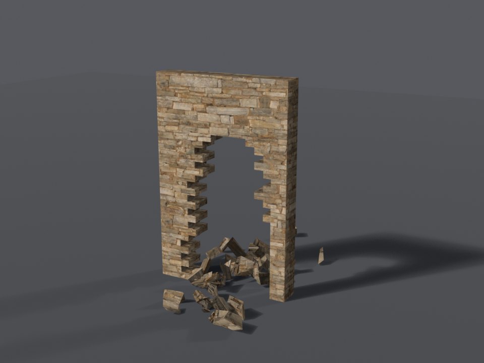 Dry-stacked stone wall, breached