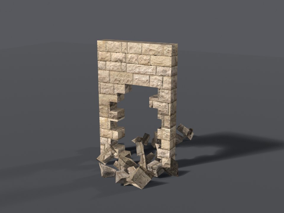 Sandstone block wall, breached
