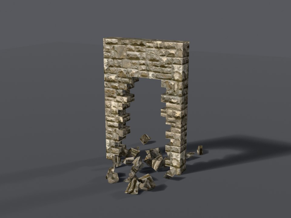 Rough stone block wall, breached