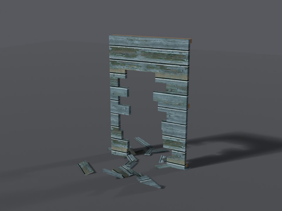 Painted plank wall, breached