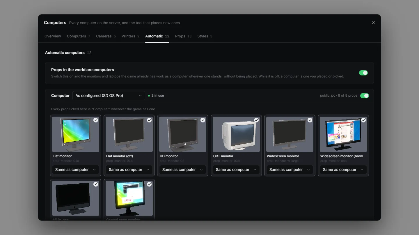 The admin panel's Automatic tab