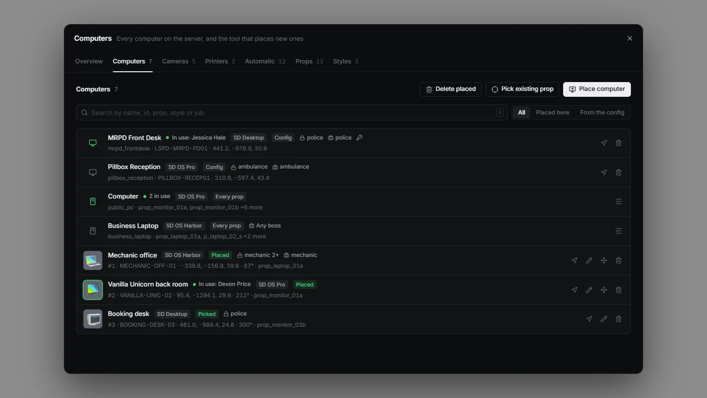 The admin panel's Computers tab