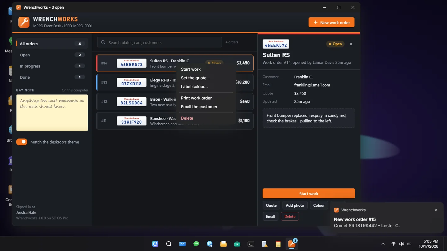Wrenchworks, the example app, on the modern look
